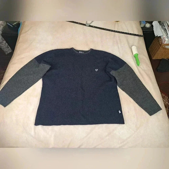 Free People Men's Wool Blend Blue/Gray Crewneck Sweater Size L Vintage - Picture 6 of 11